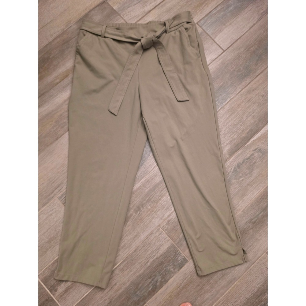 Nicole Miller New York Women Olive Khaki Tie Waist Elastic Pull On Pants Large
